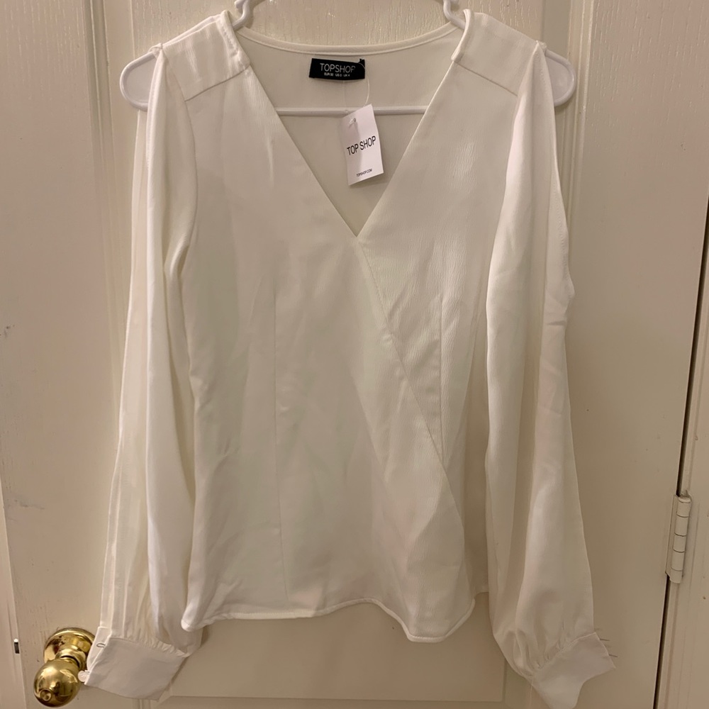 TopShop White Faux Wrap Blouse with Bare Shoulders